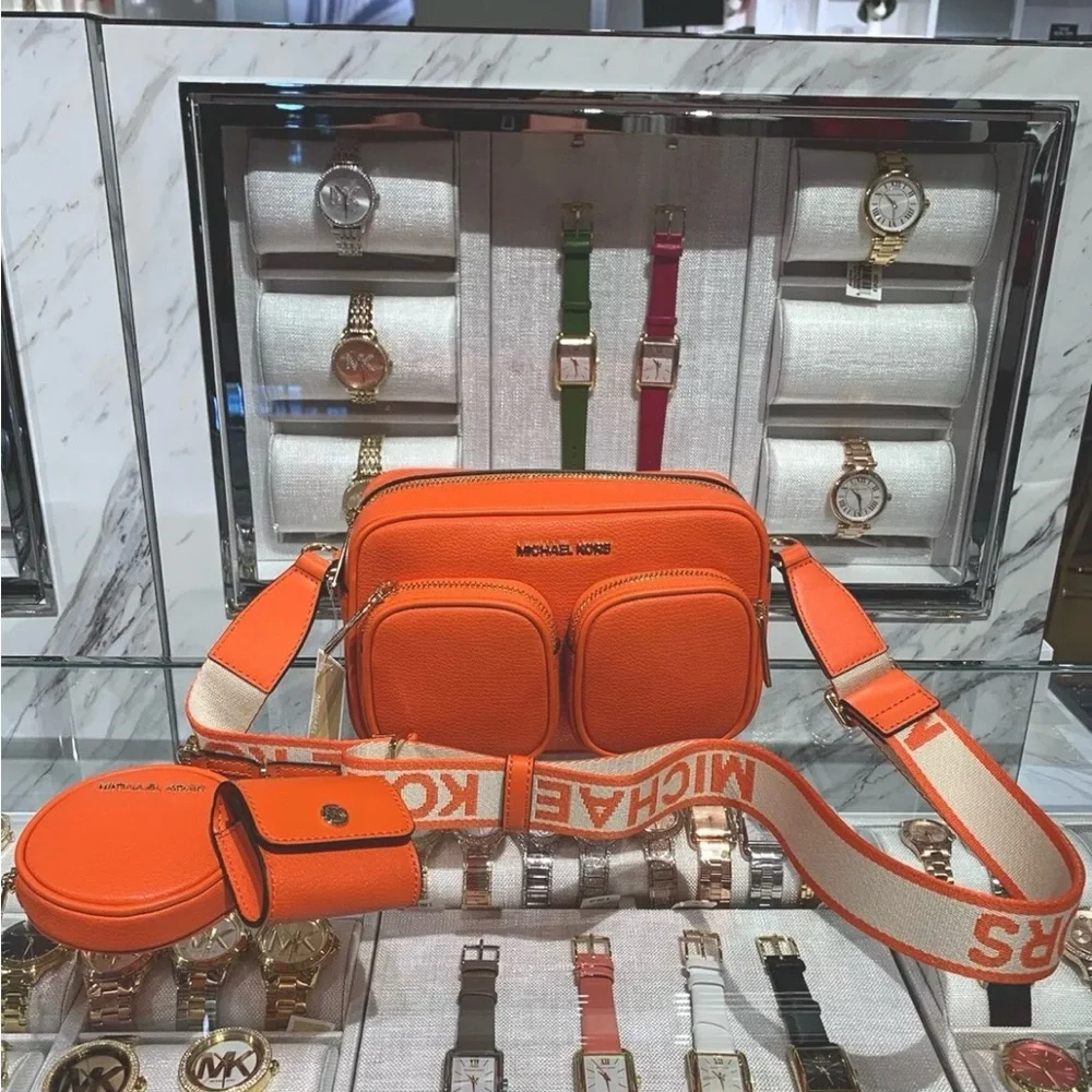 Michael Kors Poppy/Orange Crossbody Bag with Tech Attachment